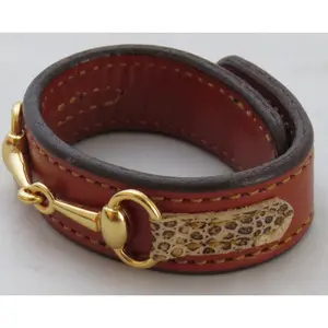 FINE LEATHER HORSE BIT BRACELET Chestnut Faux Snakeskin Equestrian Snaffle