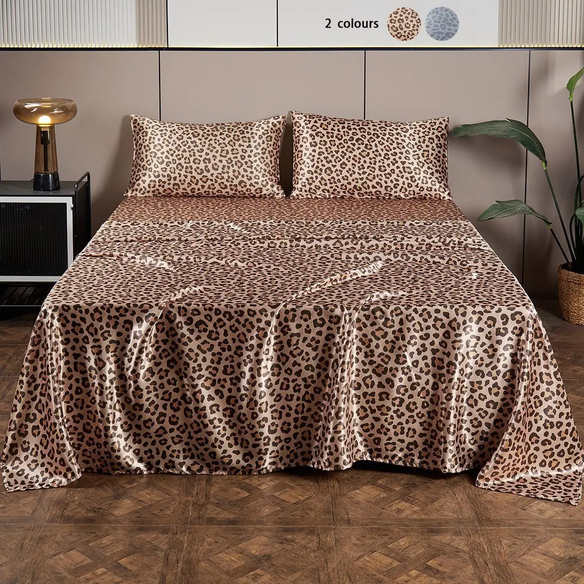 Leopard Print Bedding Set, 1 Set Including 1 Count Soft Comfortable Fitted Sheet & 1 Count Flat Sheet & 1/2 Counts Pillowcase without Filler, Hallowee
