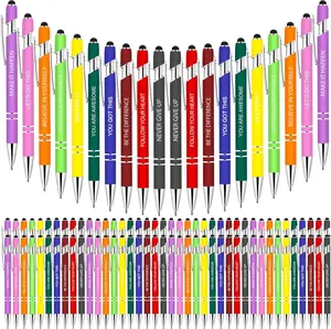 100 count Inspirational Pens - Motivational Ballpoint Bulk Pens with quotes Stylus Tip Gifts for School Coworkers Office Supplies Black Ink