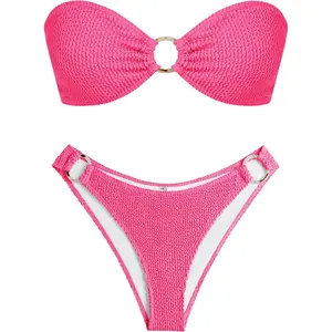 O Ring Bandeau Bikini Set - Sexy Strapless 2-Piece High Cut Swimsuits for Women