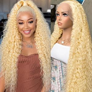 Luxurious 613 Blonde Deep Wave Lace Front Wig 180% Density Transparent 13x6 Body Wave 100% Human Hair Wigs for Women Long Lasting & Versatile Styling Choice