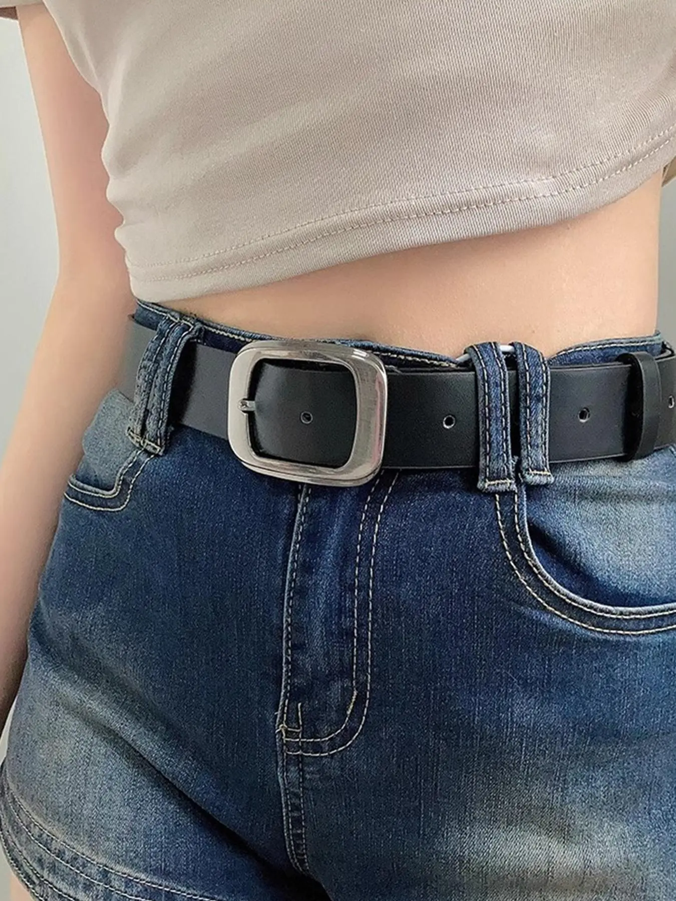 Women's Solid Color High Waist Buckle Belt, Adjustable Waist Belt, Fashion Pu Leather Belt for Daily Clothing Decor, Trendy All-match & Exquisite Belt for Women & Girls, Adjustable Belts, Belt With Buckle