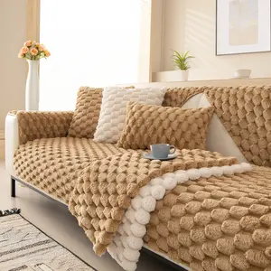 [Gift Choice] Raybee 1 Count  Fluffy Couch Cover 2/3/4 Seat Sofa Covers, Solid Color Sofa Slipcover Protector, Bubble Fleece Ultra-Soft Bench Cover, Anti-Slip, Pets Friendly, Machine Washable Sofa Towel Mat for Living Room, Dormitory