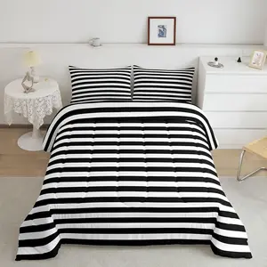 Striped Comforter Set,Black and White Stripe Bedding Set,Boys Girls Women Men Farmhouse Ticking Stripes Duvet Set