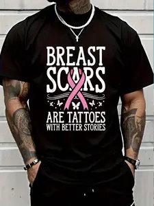 100% Cotton Scars Pink Month Cancer Survivor Breast Cancer Awareness T-Shirt Women's Men's Graphic Tee Crew Neck summer vacation Tops