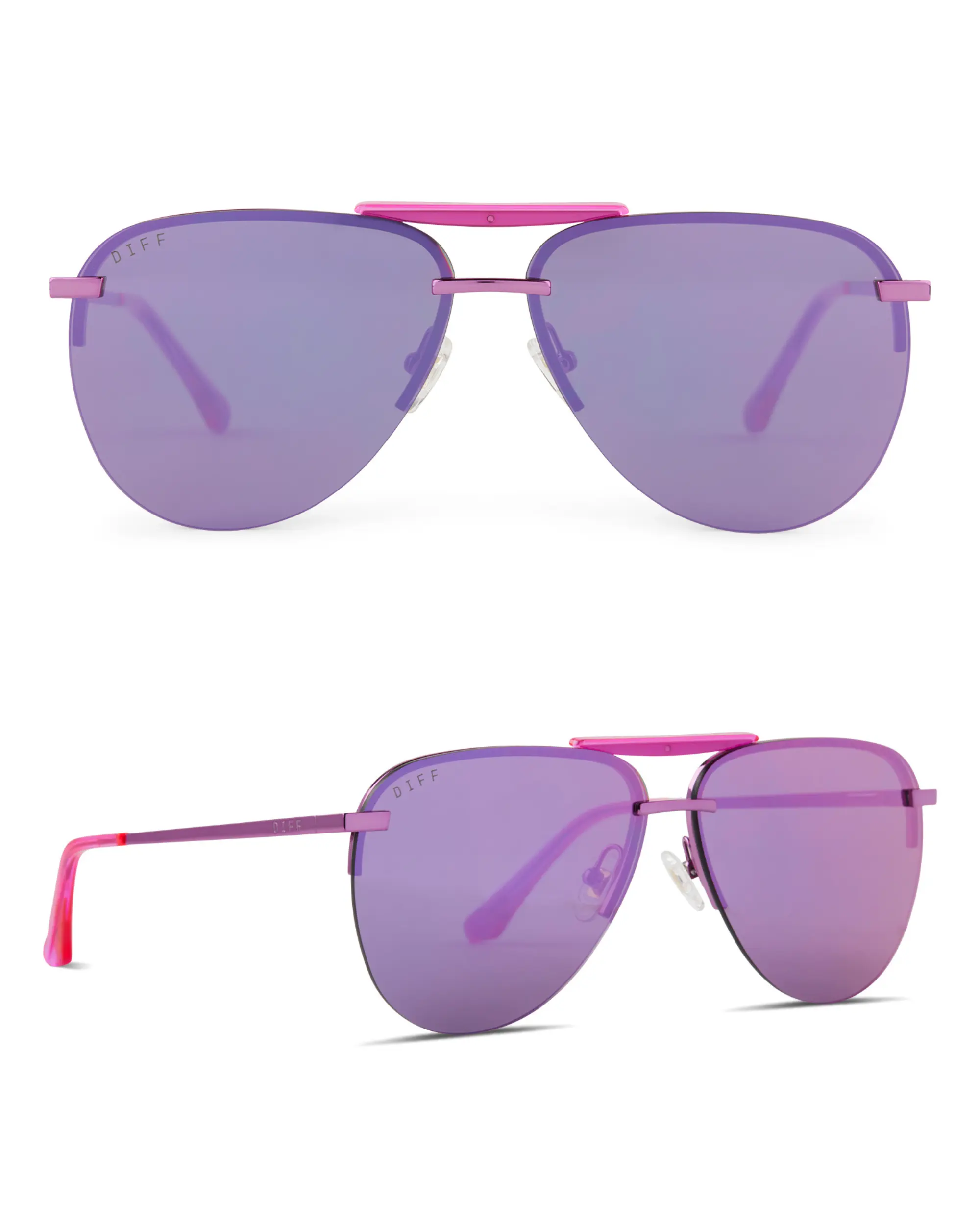 DIFF Tahoe Pink Rush Metallic Lens Aviator Sunglasses