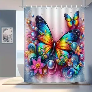 Dreamy Butterfly Bubble Romantic Christmas Shower Curtain, Perfect Bathroom Decor, Durable Polyester Material, Easy Clean