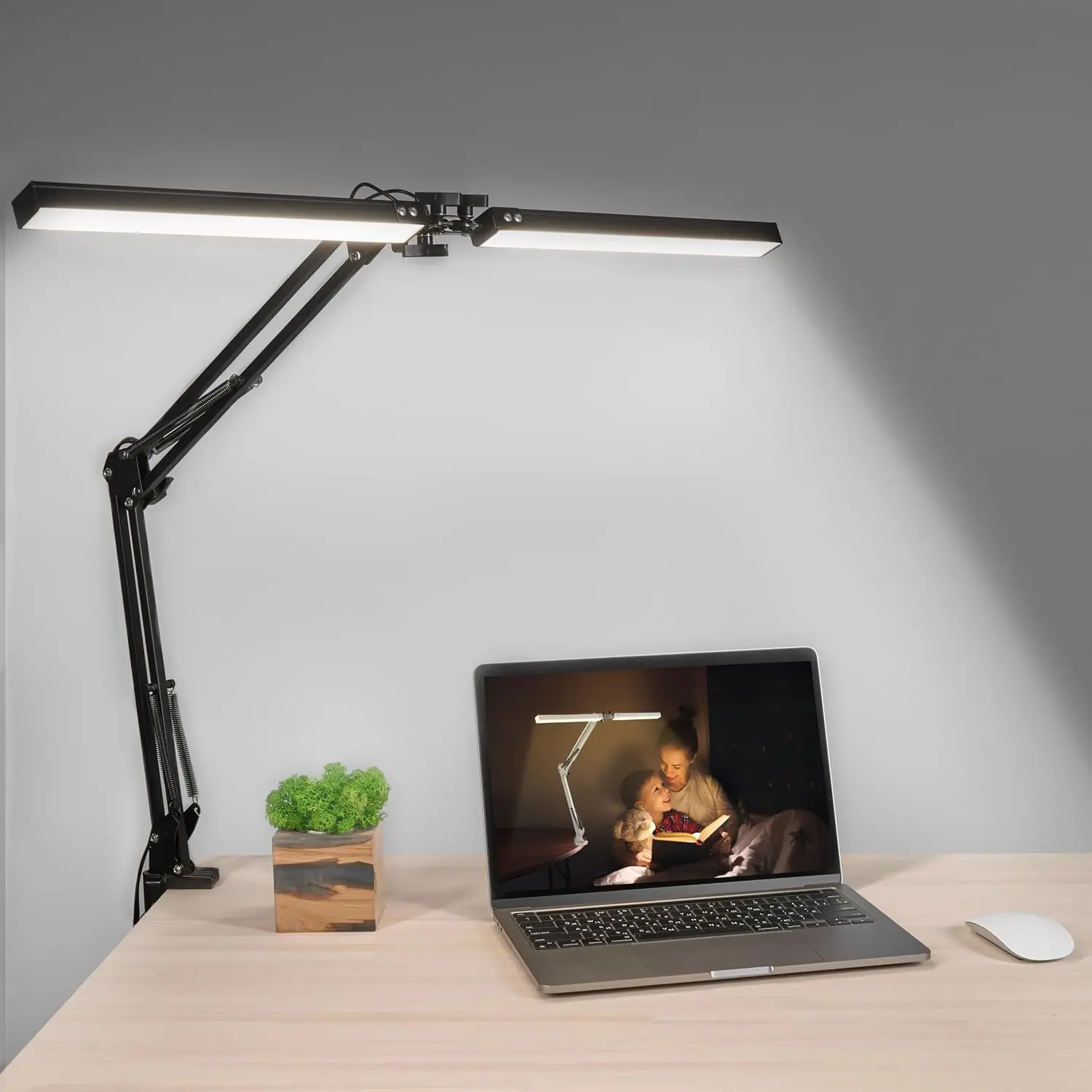 Double Head LED Desk Lamp,Table Lamp with Clamp, Desk Light with Flexible Swing Arm,3 Color Modes Stepless Dimmable Double Head Architect Desk Lamps for Home Office Workbench Reading