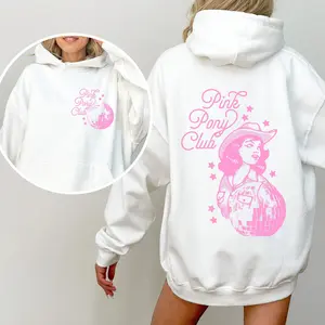 Pink Pony Club Unisex 2-Sides T-shirt, Cute Pink Pony Crewneck Sweatshirt Hoodie Womenswear Top Casual Style