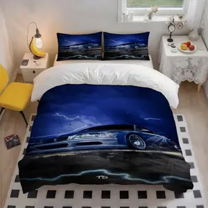 3Pcs Bavarian Luxury Blue Lightning Gallop Patterned Exquisite Polyester Bedding Set, Festive Art Print, Ideal Christmas Gift, Perfect for Home Bedroom All Seasons, 1 Duvet Cover + 2 Pillowcases (No Insert)