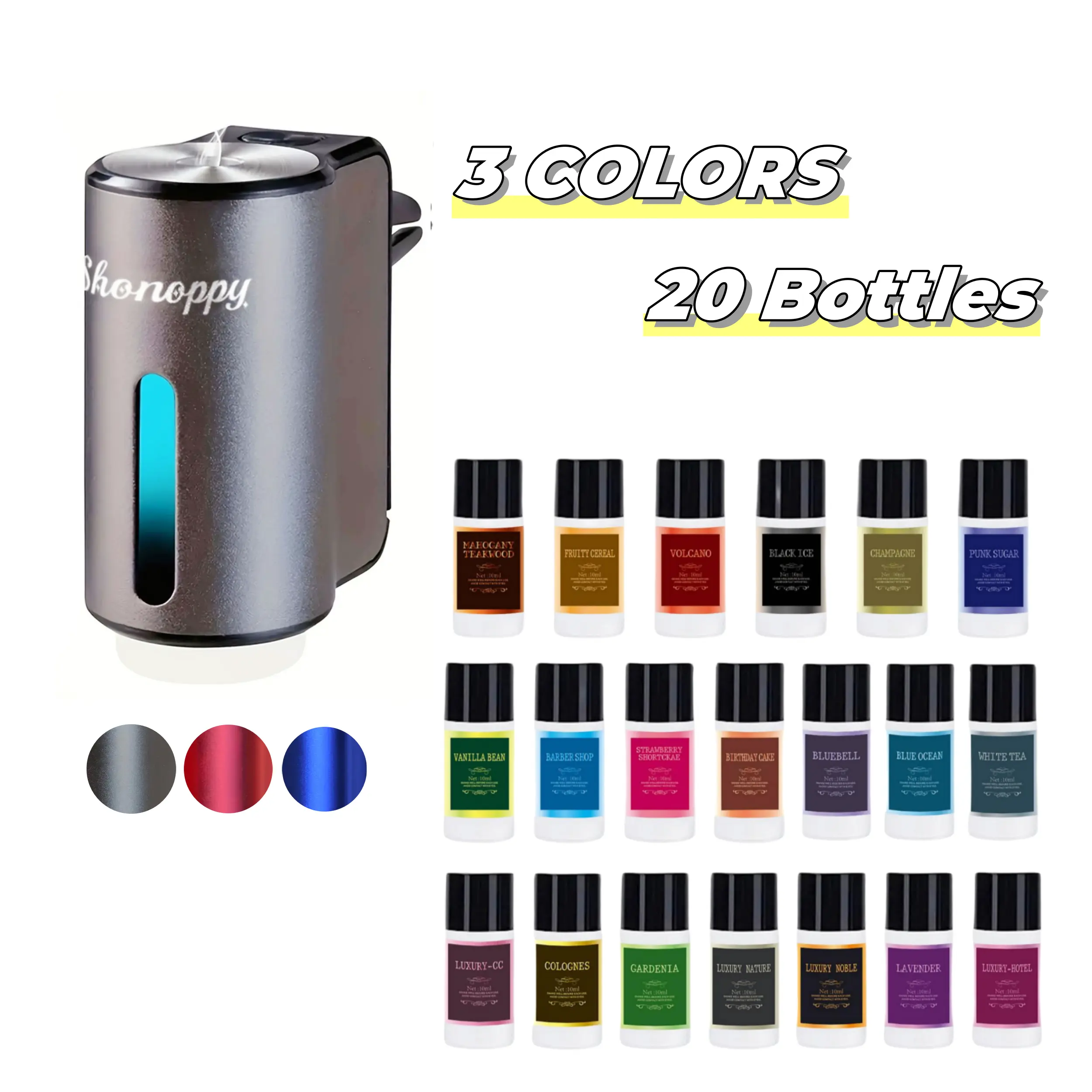 Shonoppy Car Air Fresheners Diffuser - 20Bottles Natural Essential Oil Scent Perfume,Rechargeable Car Aroma Diffuser with Three Adjustable Scent Levels,Car Interior Accessories Gifts - TikTok Shop Shonoppy Car Air Fresheners Diffuser - 20Bottles Natural Essential Oil Scent Perfume,Rechargeable Car Aroma Diffuser with Three Adjustable Scent Levels,Car Interior Accessories Gifts - TikTok Shop