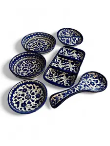 Palestinian Pottery Mixed Set Zeit & Zatar, Long Divided Plate, and Oval divided Plate Handmade in Palestine
