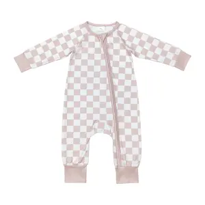 toddler milk silk long sleeve checkerboard zipper baby romper