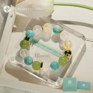 Bloom Nature Aura Crystal Bracelet Natural Amazonite Jade Chunky Bead Stretch Band Growth Energy Jewelry Spring Aesthetic Spiritual Jewelry