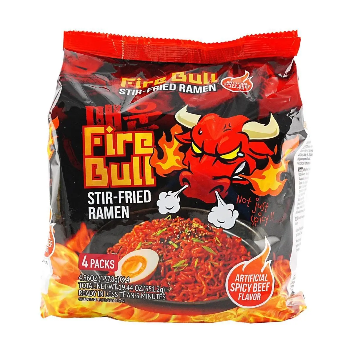 FIRE BULL STIR Spicy Beef Fried Ramen 4pk