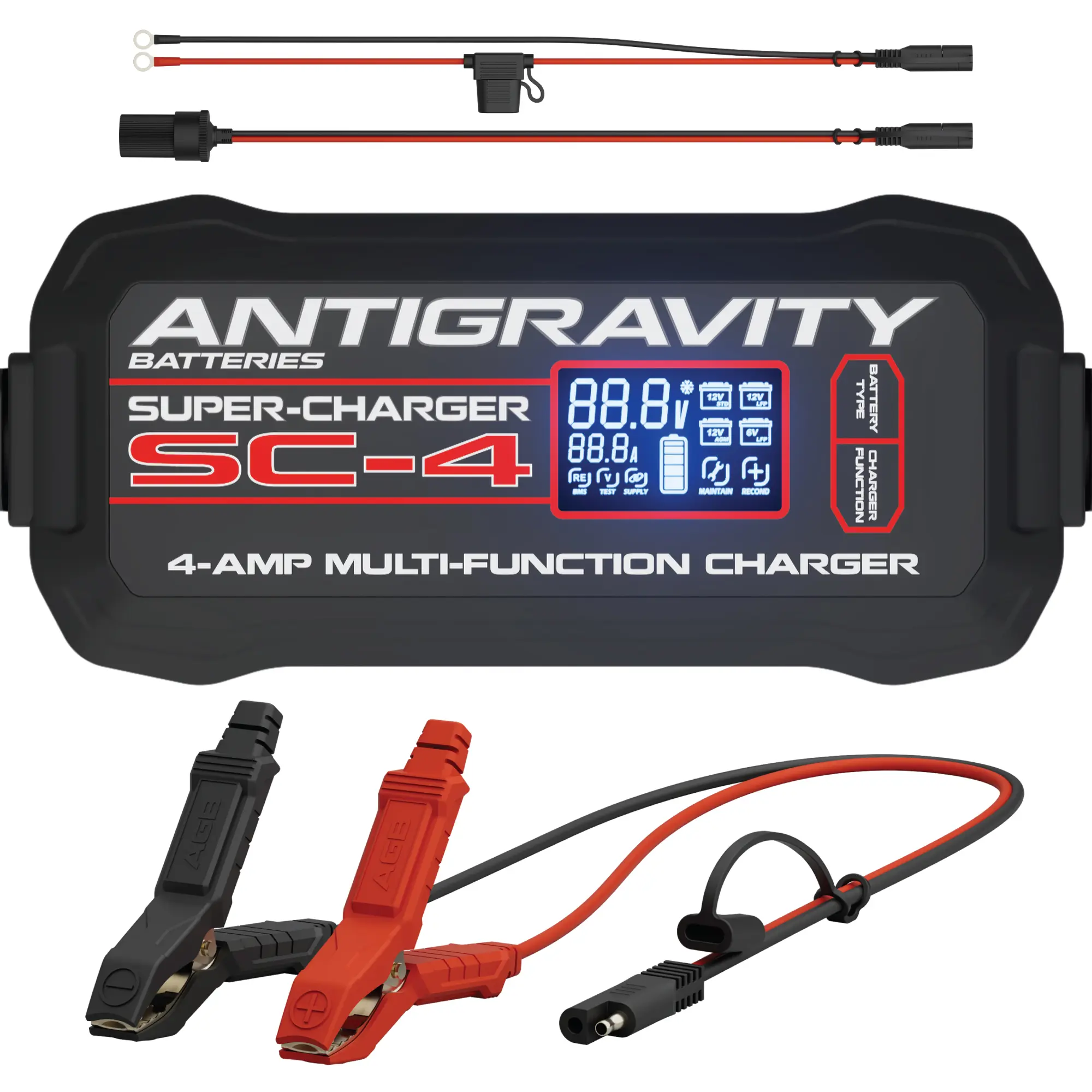Antigravity SC-4 Super-Charger 4A Smart Battery Charger & Maintainer for 6V/12V Lithium LiFePO4 & 12V Lead-Acid Batteries