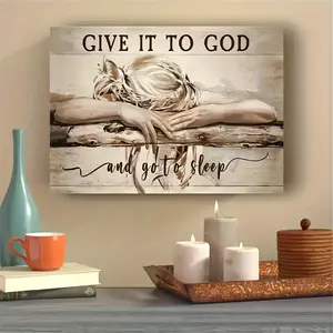 2D Flat 1pc Framed Painting Sleeping Give It To God And Go To Sleep Canvas Posters And Prints Wall Art Pictures With Frame For Living Room & Bedroom, Home Decoration, Festival Gift For HerHim, Ready To Hang