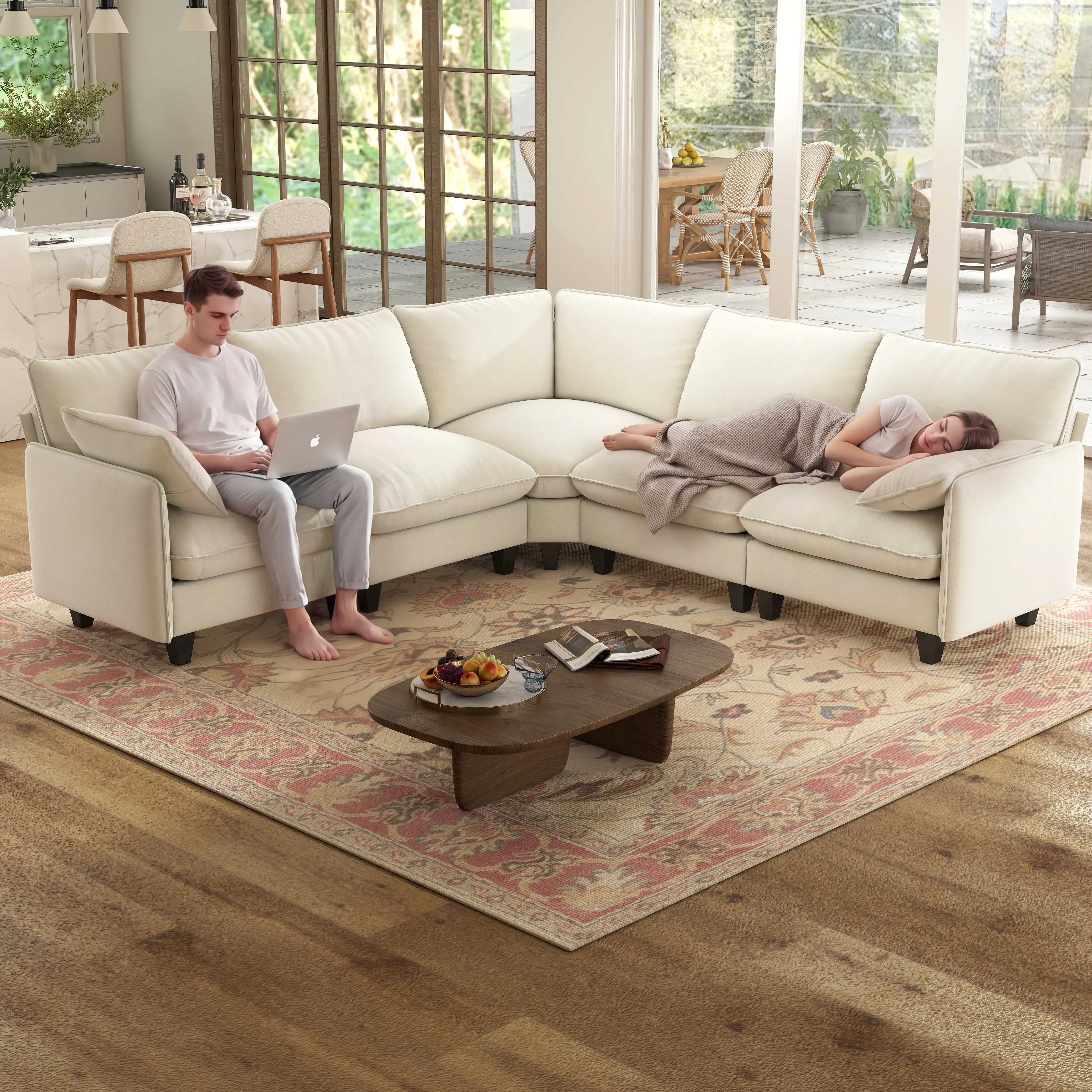 GuroMagicSofa 71-105" Modular Sectional Sofa with Movable Ottoman, L-Shaped Deep Seat Cloud Couch for the Living Room, 3-Seat, Beige comfort furniture