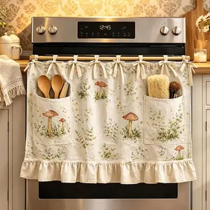2026 Farmhouse Kitchen Oven Skirt Curtain With Pockets Handmade Hide Clutter Cover For Range Dishwasher Washing Machine 20.4"W x 18.1"L