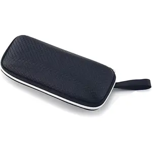 Semi-Hard Shell Sunglasses Case,Portable Zipper Eyeglasses Case,Protective Box For Glasses,Includes a storage bag and glasses wiping cloth, 6.6*2.7*2 inch, Black