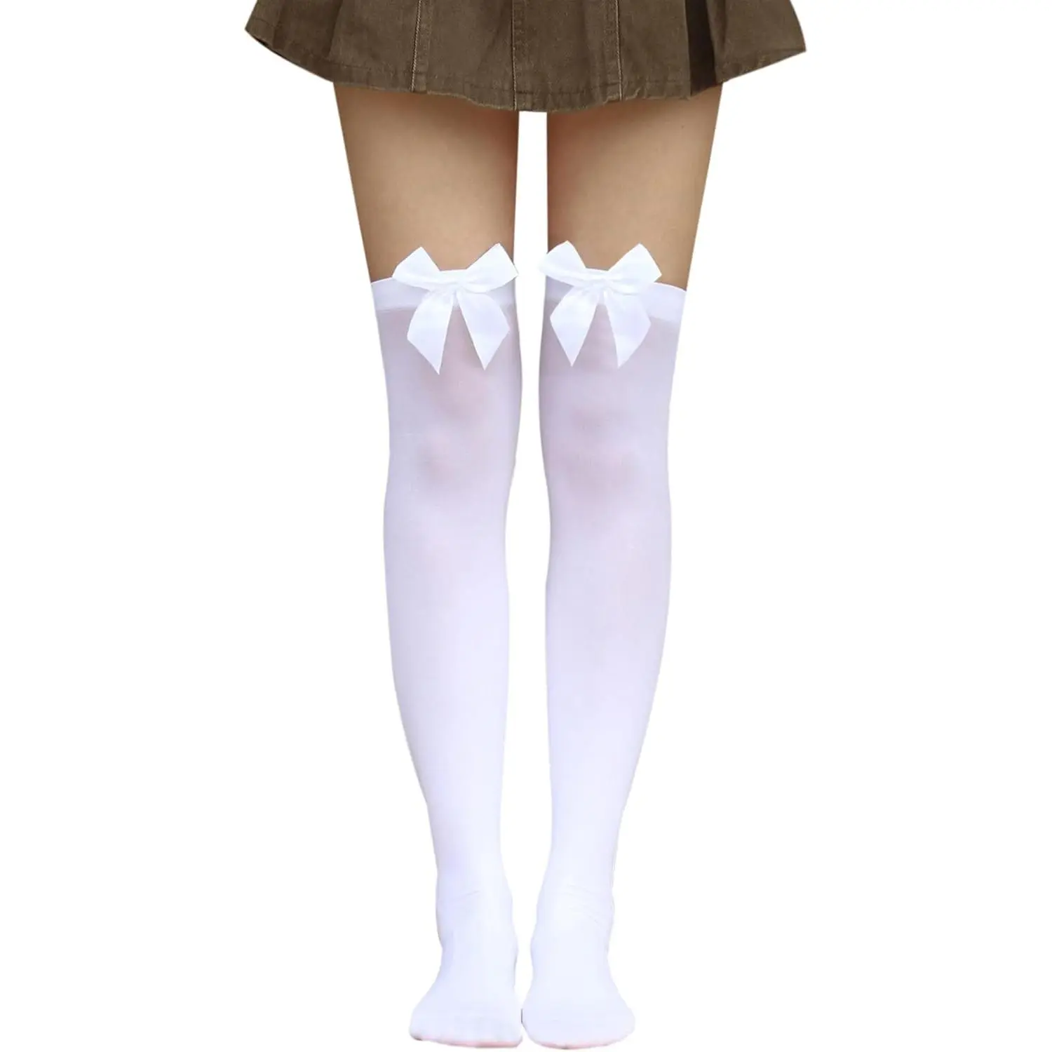 Women's Lady Satin Super-Stretch Thigh-High Over-Knee Stockings with Bow Accent, Basic Party & Festival Wear Underwear Socks