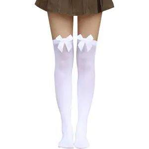 Women's Satin Bow Stockings Thigh High Over Knee Stockings