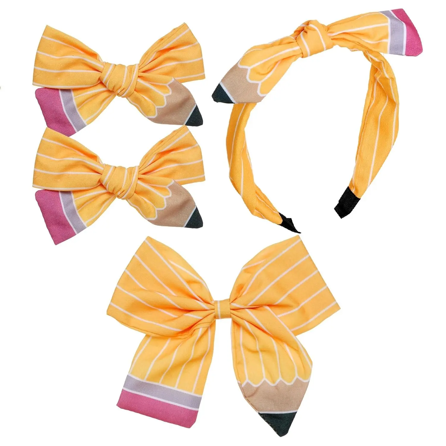 4PCS Back to School Hair Bow Clips & Headband Set for Girls Pencil Hair Accessories First Day of School Hair Bows Kindergarten School Outfit Accessories Cute Hair Clips for Toddler & Kids
