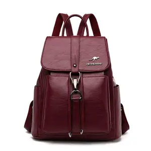 2023 new women's Red Wine leather casual backpack fashion all-match soft leather Bag