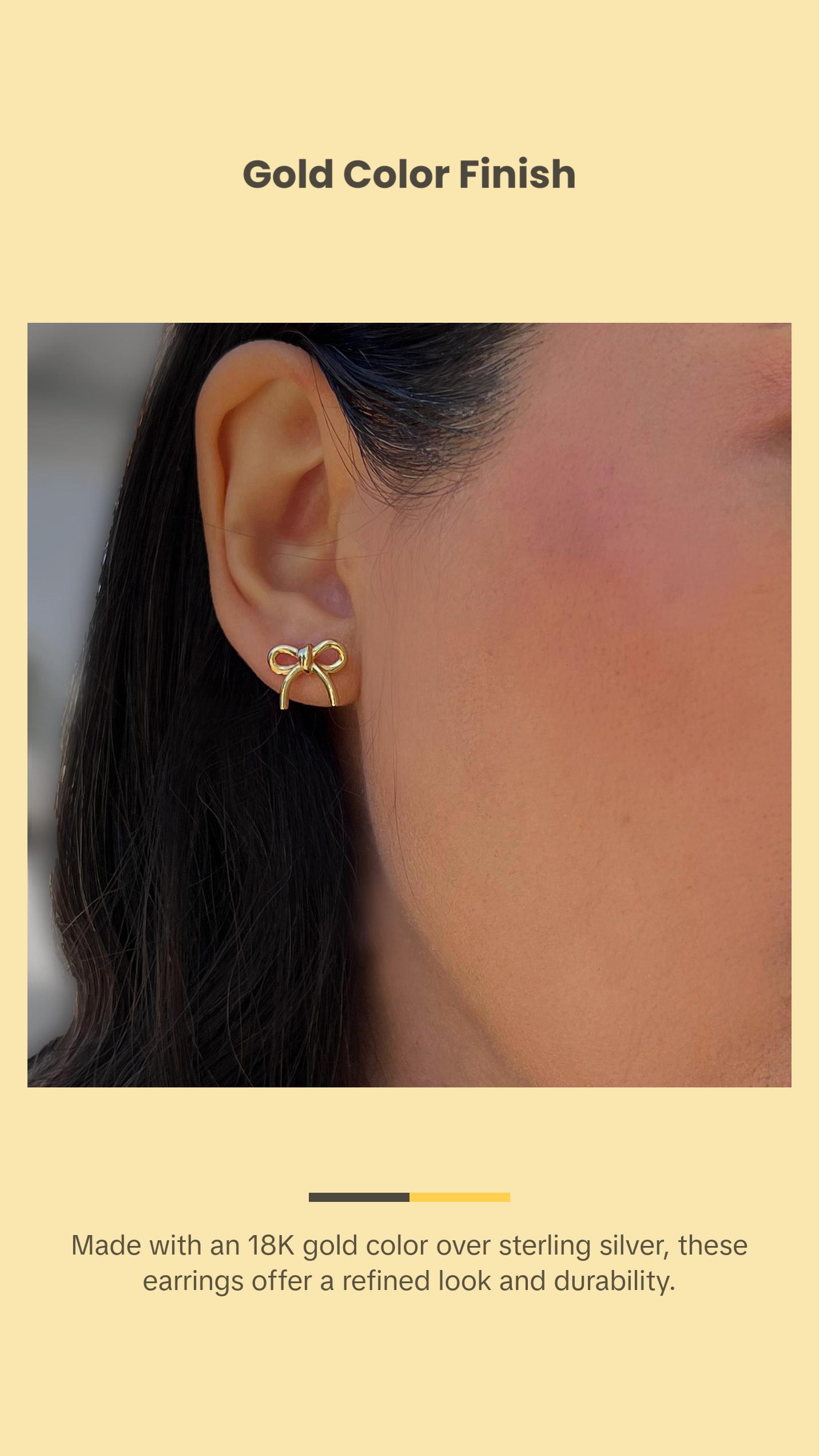 SONIA HOU Holiday Coquette Bow Stud Earrings - 18K Gold Over Sterling Silver S925 | Dainty Small Christmas Festive Bowknot | Minimalist Chic Trendy