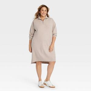 Women's Quarter Zip Long Sleeve Mini Sweater Dress - Ava & Viv
