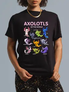 100% Cotton Unisex Axolotl Kawaii Axolotls of the World Axolotl Animals T-Shirt Vintage Graphic Casual Men's Women's Tee