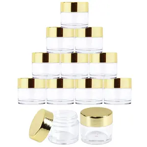 Beauticom 7 Gram / 7 ML (Quantity: 12 Pieces) Thick Wall Round Leak Proof Clear Acrylic Jars with Gold Lids for Beauty, Cream, Cosmetics,