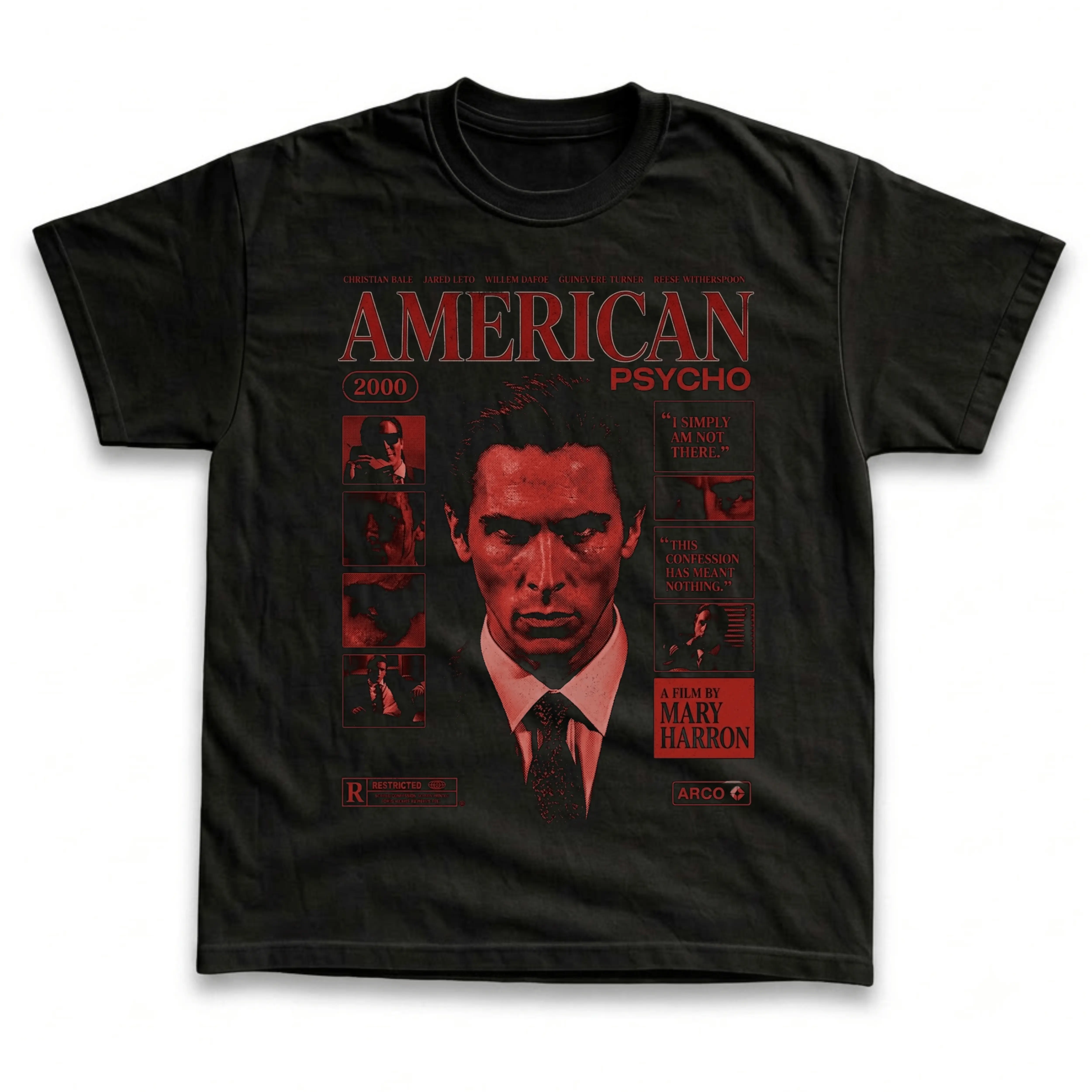 Gildan Men's and Women's T-Shirt, Vintage American Psycho Graphic Tee, Christian Bale Patrick Bateman, Mary Harron 2000 Horror Movie, I Simply Am Not There Quote, Red Tint Portrait Grid Stills, Spooky Halloween Outfit, Retro Grunge Streetwear, Fan Gift