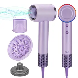 Low Noise Thermo Control Hairdryer, 150000 RPM Professional High-Speed Blow Dryer 500 Millions Negative Ionic Care Hair Dryer with Magnetic Diffuser, Nozzle and Holder Wall Mounted (Purple)