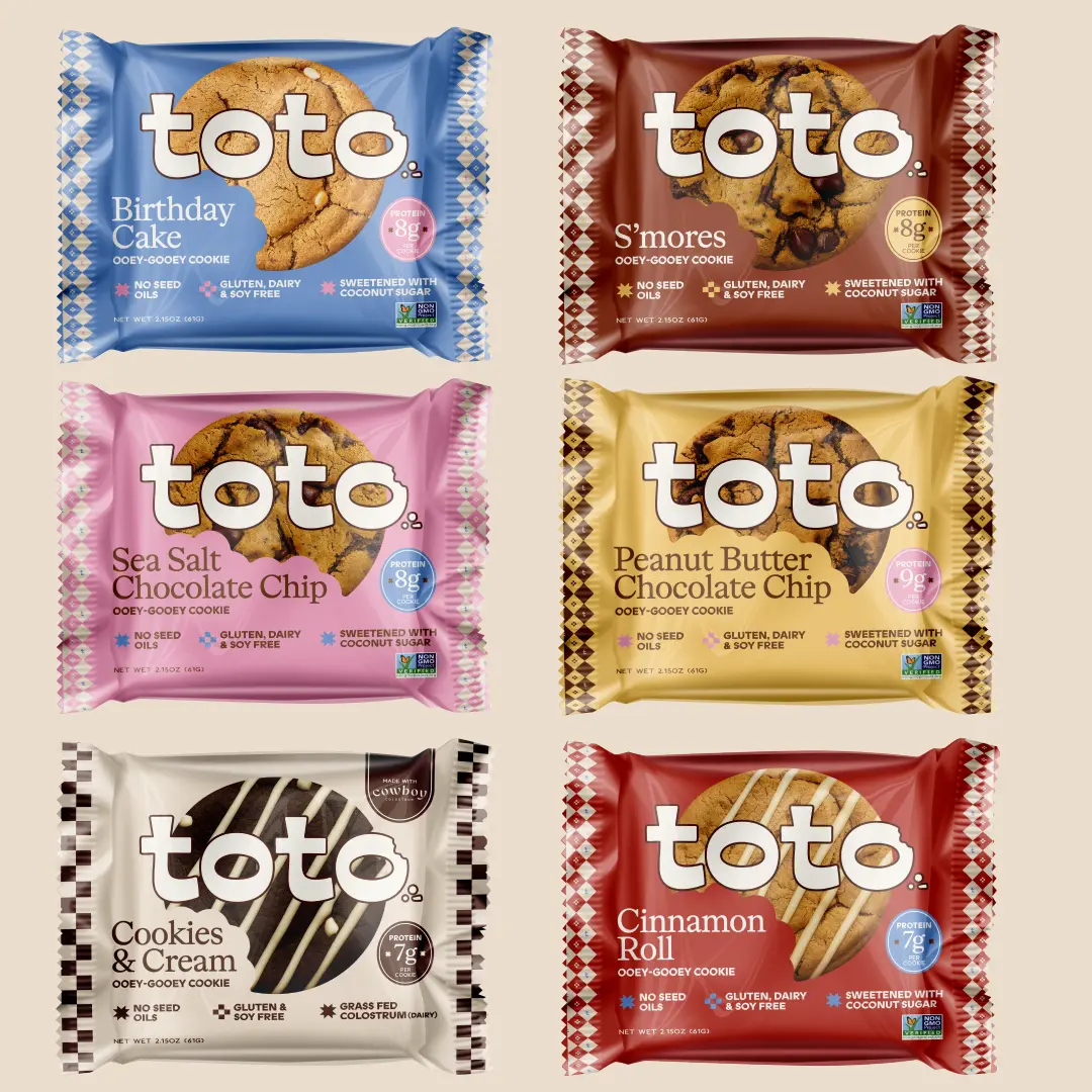 Toto Cookies - 10 Packs - Plant Based Snacks with Superfoods & Adaptogens, 8gr Protein, Pack of 10 Individually Wrapped Cookies Biscuit Chocolatebiscuit