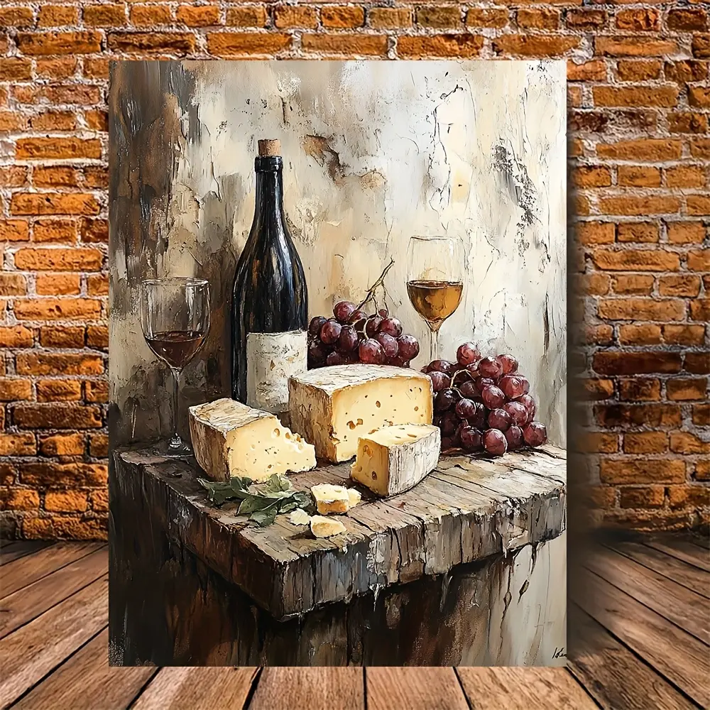 1-Piece Rural-Style Cheese Still Life Framed Canvas Wall Art, Artistic Decorative Hanging Print Artwork - Realistic 2D Flat Design, Detailed Texture, Ideal for Kitchen & Dining Room Farmhouse Decoration