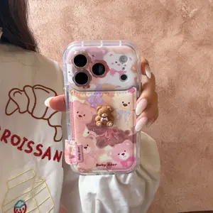 Floral Embossed Protective Phone Case Cover, Oil Painting Graffiti Bear Design, Compatible with Iphone17promax/iphone16promax/iphone15promax,iphone14pro,iphone13pro,iphone13, Casing