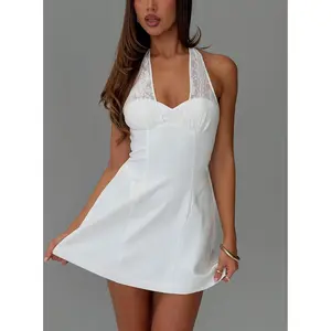 Josanna Crochet Halter Mini Dress White