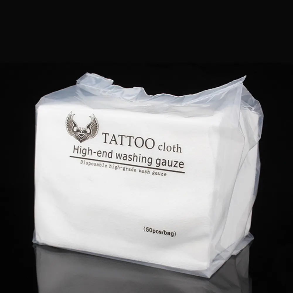 50pcs/bag Tattoo Wipes, Ultra-Soft Water-Absorbent Cleaning Cloths, Versatile, Used for Tattoos, Tattooing, Cosmetic Makeup Removal, Non-Woven Fabric, Suitable for Spas, Beauty Salons, and Home Use, Essential Tattoo Supplies, Pack, Packaging