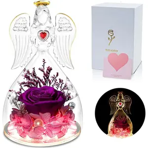 Preserved Rose Angel Gifts for Women, Glass Angel with Real Rose Inside, Mom Birthday Gifts from Daughter Son,  Forever Flower Gifts for Grandma Wife Mom