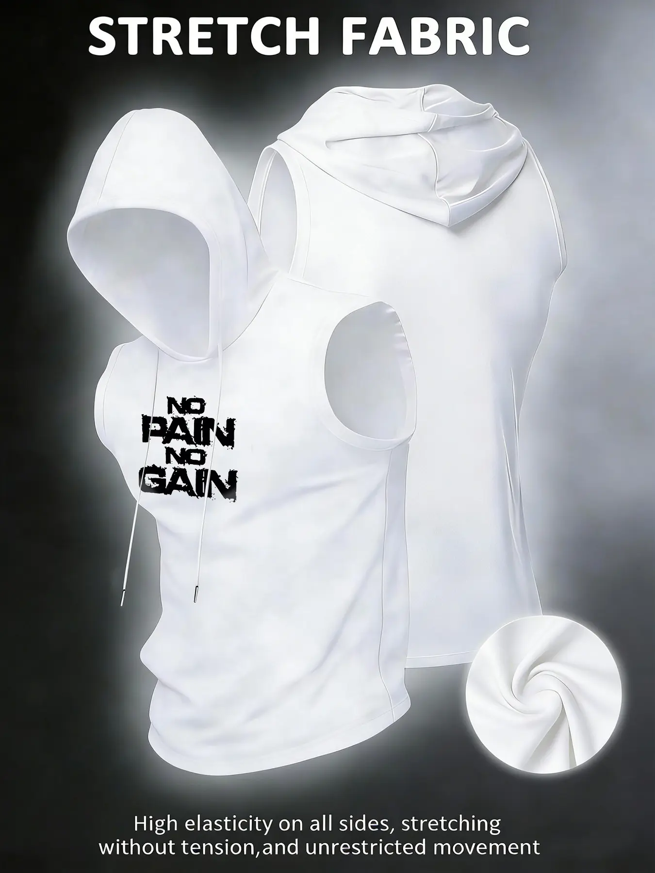 Men's Elastic Hooded Sleeveless Vest, Casual Summer Fitted Tank Top, Daily Wear Men's Upperwear, Graphic Silhouette H Type