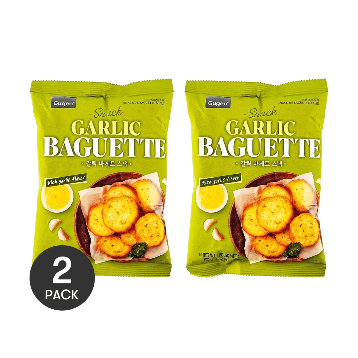 GUGEN Korean Baguette Crisps Garlic Flavor 3.5oz Pack of 2 - Crunchy Snack