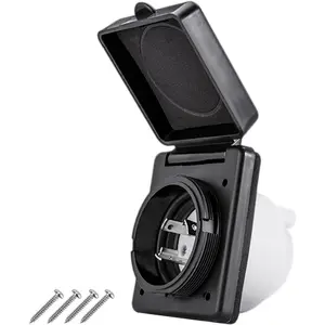 30 AMP Twist Lock RV Shore Power Inlet 125V/120V, with 3 Stainless Steel Pins and Screws, NEMA L5-30P, ETL Listed, Black