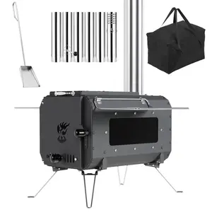 Garvee Outdoor Portable Stove, Wood Stove, Adjustable Heat Adjuster Damper, Portable Camping Heater, Cast Iron Burning Hot Stove for Outdoor Tent Ice Fishing, Freestanding Winter Gear with Chimney