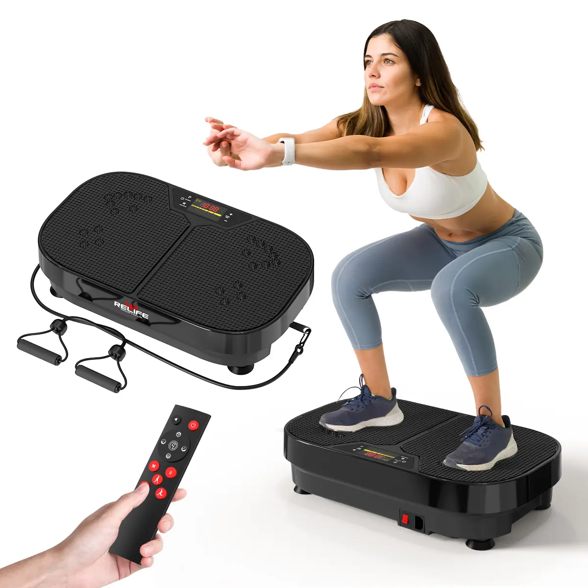 RELIFE Vibration Plate Home Gym System - Compact, Functional Whole Body Workout Machine with Remote Control, Portable Oscillation, Resistance Bands, 440 lbs Capacity & 120 Speeds, Vibration Plates