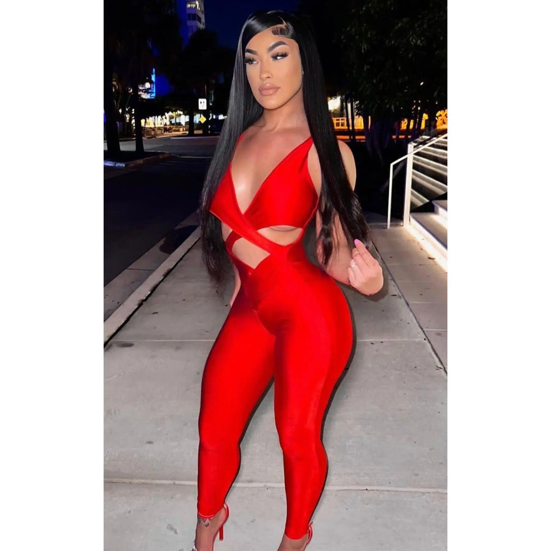 Cross My Mind Jumpsuit Red