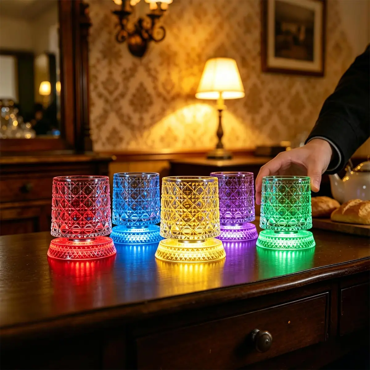 Rotating Whiskey Glasses – 280ml Glowing Spinning Whiskey Glasses, 360° Tumbler for Stress Relief, Heavy Anti-Slip Base, for Bourbon, Scotch, Cocktails, Unique Gifts for Men Dad Husband