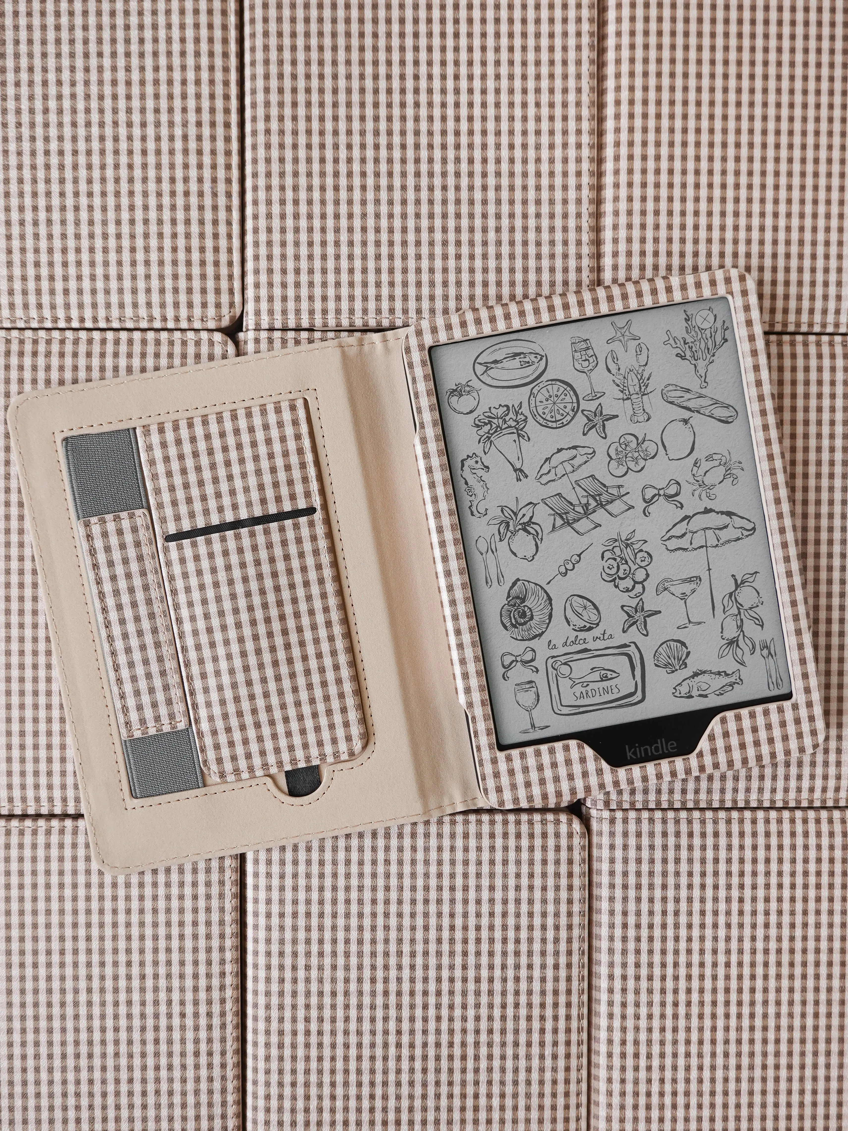 Coffee Gingham Checkered Plaid Kindle Case