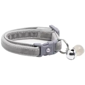 Soft Silver Velvet Breakaway Safety Cat Collar with Matching Jingle Bell & Charm Handmade by Pugs2Persians Luxury Plush