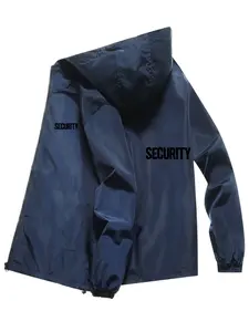 Men's Fashion Jacket with 'security' Print, Zip Pocket, Hooded Design, Polyester, Spring & Fall, Casual Fitted Style
